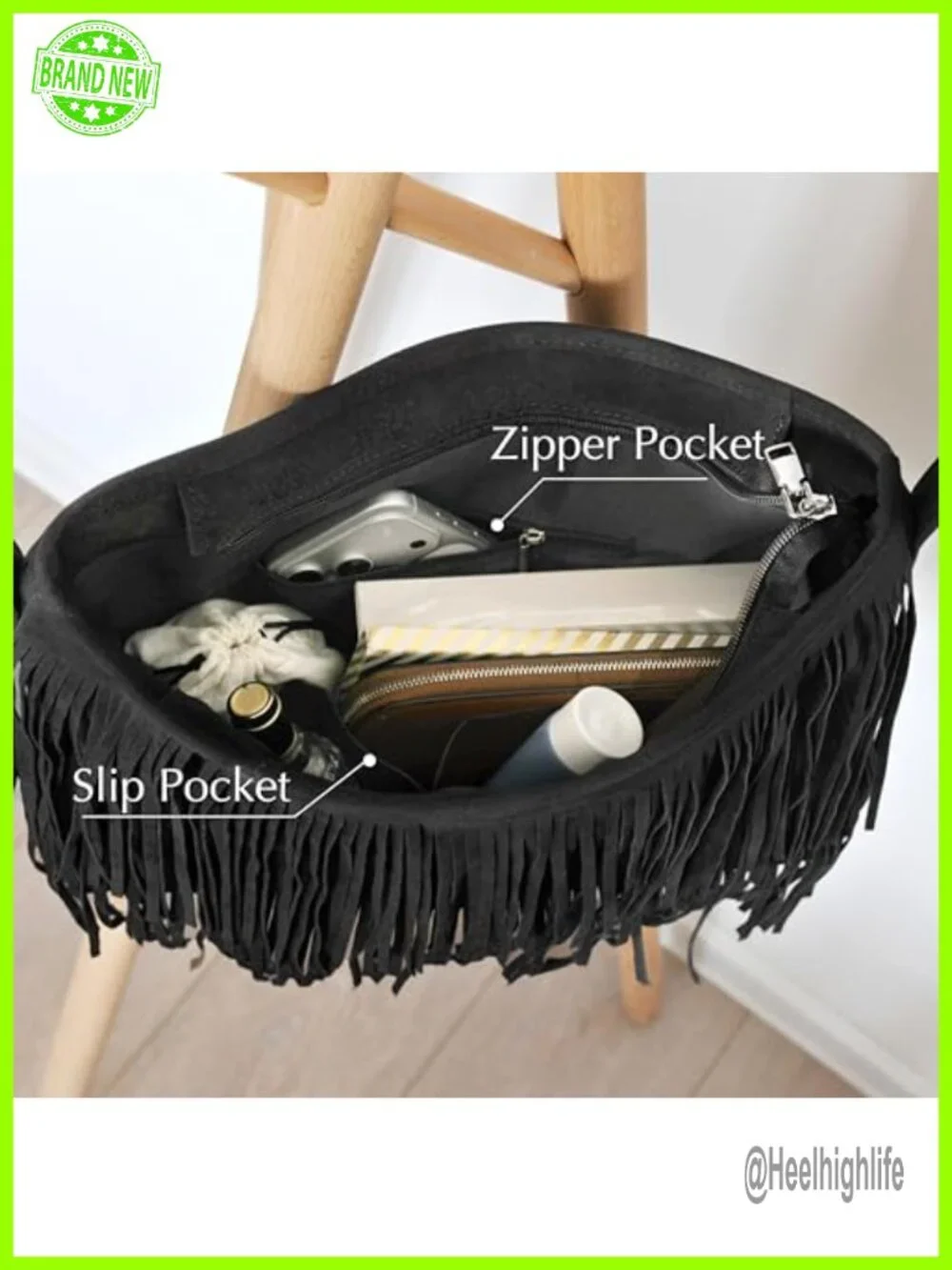 Faux Suede Leather Tassel Fringe Hobo Crossbody Shoulder Bag Sling Bag